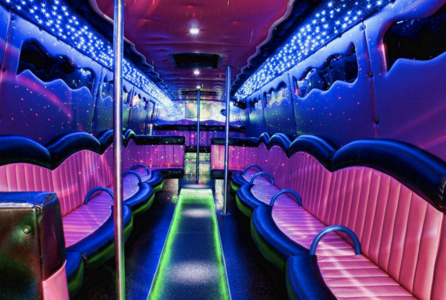 Image of Party bus with poles for dancing and light