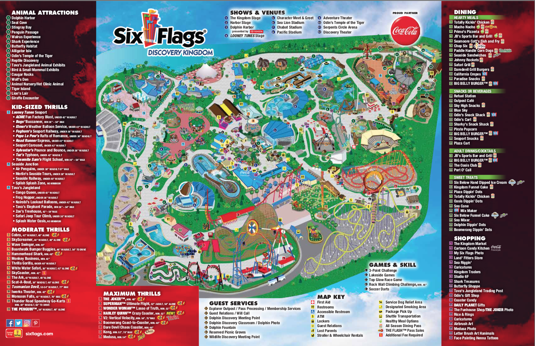 SIX FLAGS DISCOVERY KINGDOM PARK MAP, ALL CREDITS TO SIX FLAGS